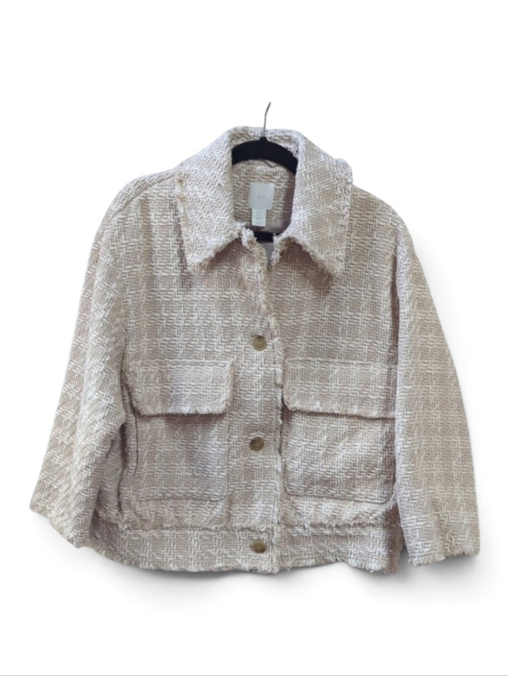 H&M, beige Tweed short jacket/blazer. Size Medium